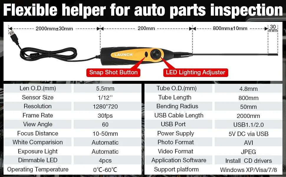 LAUNCH X431 Videoscope HD Inspection Camera VSP-600 for Viewing & Capturing Video & Images