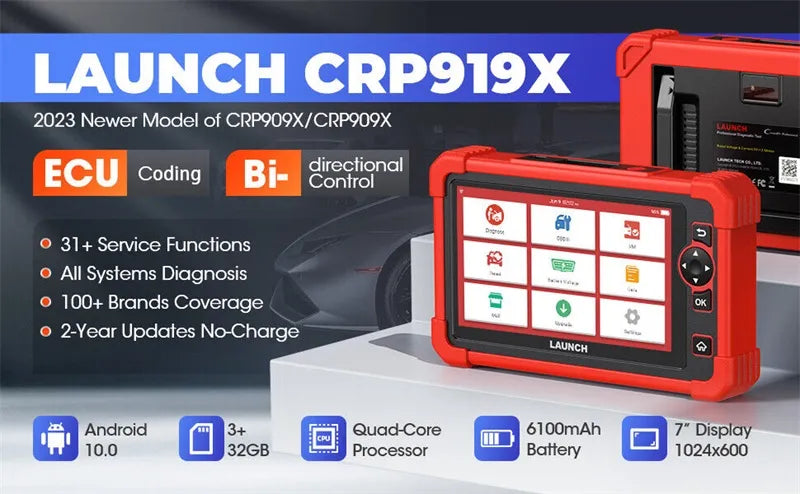 2024 LAUNCH X431 CRP919X Professional Car OBD2 Scan Tool All System ECU Key Coding TPMS Auto Diagnostic Tools OBD2 Scanner