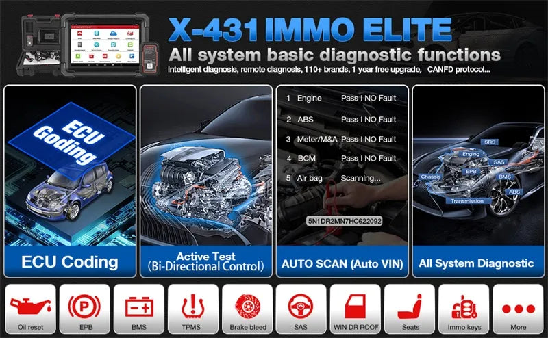 2024 LAUNCH X431 IMMO Elite Key Programmierer OBD2 Alle System Diagnose Scanner Auto OBD2 Diagnose Werkzeuge