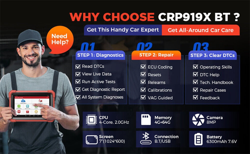 2024 LAUNCH CRP919X BT Professional OBD2 Diagnostic Tool All System ECU Key Programming TPMS OBD2 Scanner