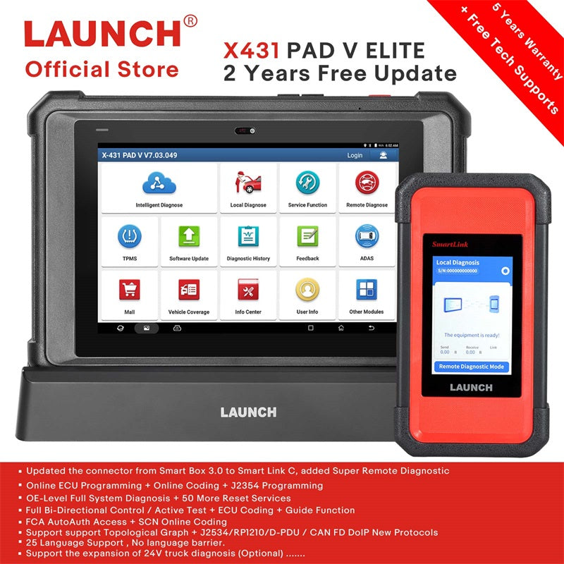 LAUNCH X431 PAD V Elite - ECU Programming & Coding, Full System Diagnostics, Topology Map, Bi-Directional Control, 60+ Reset Functions