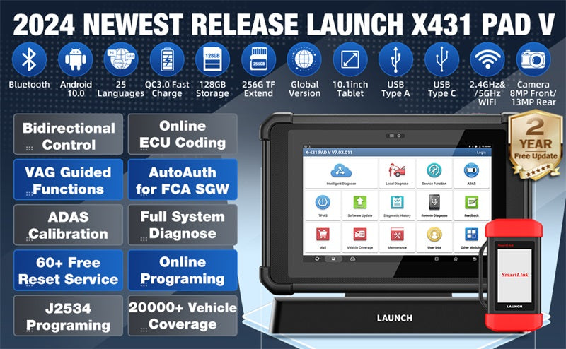 LAUNCH X431 PAD V Elite - Programmation & Codage ECU, Diagnostic Complet du Système, Carte de Topologie, Contrôle Bidirectionnel